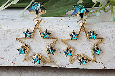Star Earrings. Blue Earrings. Rebeka Earrings.something Blue. Dangly Earrings.blue Rhinestone Earrings.starfish Earrings. Accent Earrings