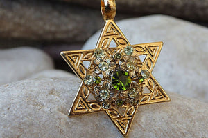 Star Of David Charm Necklace. Green Rebeka Star Of David Necklace. Israeli Magen David Pendant. Green Gemstone Necklace. Judaica Jewelry