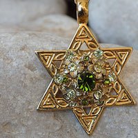 Star Of David Charm Necklace. Green Rebeka Star Of David Necklace. Israeli Magen David Pendant. Green Gemstone Necklace. Judaica Jewelry