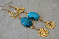 Star Of David Dangle Earrings. Jewish Star Jewelry. Shema Israel Earrings. Turquoise Gold Earrings. December Brithstone Gemstone Jewelry.