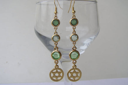 Star Of David Earrings. Drop And Dangle . Jewish Jewelry. Israel Jewelry. Jewish Star Earrings. Green Rebeka Long Chandelier Earrings