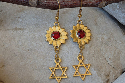 Star Of David Earrings. Gold Jewish Jewelry. Red Rebeka Earrings. Drop Jewish Symbolic Earrings. Magen David Star Charms Jewelry Gift