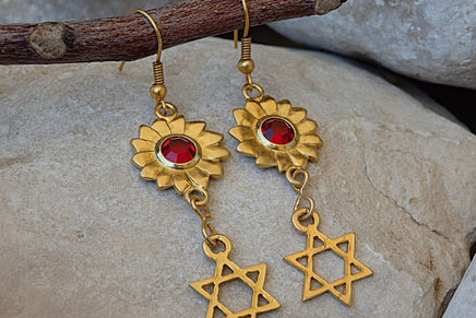 Star Of David Earrings. Gold Jewish Jewelry. Red Rebeka Earrings. Drop Jewish Symbolic Earrings. Magen David Star Charms Jewelry Gift