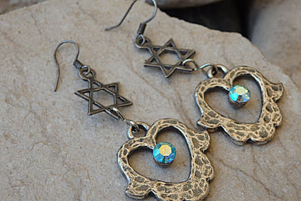 Star Of David Earrings. Jewish Charm Jewelry. Hamsa Earrings. Star Of David Jewelry. Heart Shaped Turquoise Crystal Rebeka Earrings.