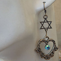 Star Of David Earrings. Jewish Charm Jewelry. Hamsa Earrings. Star Of David Jewelry. Heart Shaped Turquoise Crystal Rebeka Earrings.