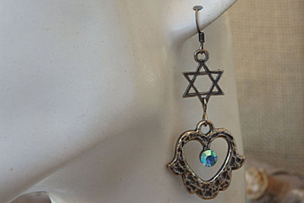 Star Of David Earrings. Jewish Charm Jewelry. Hamsa Earrings. Star Of David Jewelry. Heart Shaped Turquoise Crystal Rebeka Earrings.