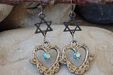 Star Of David Earrings. Jewish Charm Jewelry. Hamsa Earrings. Star Of David Jewelry. Heart Shaped Turquoise Crystal Rebeka Earrings.