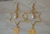Star Of David Earrings. Jewish Jewelry. Israeli Jewelry. Hebrew Jewelry. Shema Israel Jewelry. Gold Peach Pearl Rebeka Wedding Gift