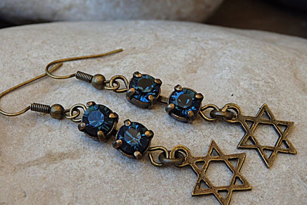 Star Of David Earrings. Montana Blue Rebeka Earrings. Kabbalah Earrings. Jewish Jewelry. Blue Long Earrings. Religious Dangle Earrings