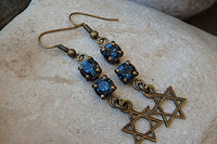 Star Of David Earrings. Montana Blue Rebeka Earrings. Kabbalah Earrings. Jewish Jewelry. Blue Long Earrings. Religious Dangle Earrings