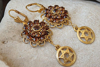 Star Of David Earrings. Rebeka Earrings. Jewish Jewelry. Israeli Jewelry.flower Brown Earrings. Magen David Earrings. Shield Of David