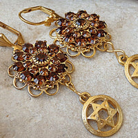 Star Of David Earrings. Rebeka Earrings. Jewish Jewelry. Israeli Jewelry.flower Brown Earrings. Magen David Earrings. Shield Of David