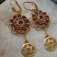 Star Of David Earrings. Rebeka Earrings. Jewish Jewelry. Israeli Jewelry.flower Brown Earrings. Magen David Earrings. Shield Of David