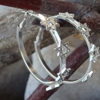 Star Of David Hoop Earrings. Silver Hoop Earrings. Jewish Earrings. Jewish Star Jewelry. Judaica Hoop Earrings. Hanukkah Gift For Wife Women