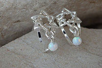 Star Of David Hoop Earrings With White Opal Beads Earrings