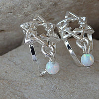 Star Of David Hoop Earrings With White Opal Beads Earrings