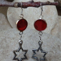 Star Of David Jewelry.star Of David Earrings.judaica Jewelry.jewish Earrings.red Enamel Star Earrings.religious Earrings