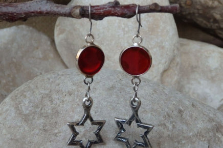 Star Of David Jewelry.star Of David Earrings.judaica Jewelry.jewish Earrings.red Enamel Star Earrings.religious Earrings