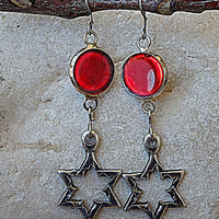 Star Of David Jewelry.star Of David Earrings.judaica Jewelry.jewish Earrings.red Enamel Star Earrings.religious Earrings