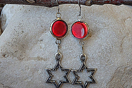 Star Of David Jewelry.star Of David Earrings.judaica Jewelry.jewish Earrings.red Enamel Star Earrings.religious Earrings