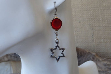 Star Of David Jewelry.star Of David Earrings.judaica Jewelry.jewish Earrings.red Enamel Star Earrings.religious Earrings