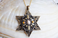 Star Of David Jewelry. Jewish Charms Pendant Necklace. Statement Magen David Pendant. Brass Necklace. Judaica Jewelry. Religious Necklace