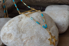 Star Of David Necklace. Blue Enamel Jewish Jewelry. Passover Gift For Women. Judaica Charms Magen David Necklace. Long Gold Necklace.