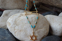 Star Of David Necklace. Blue Enamel Jewish Jewelry. Passover Gift For Women. Judaica Charms Magen David Necklace. Long Gold Necklace.