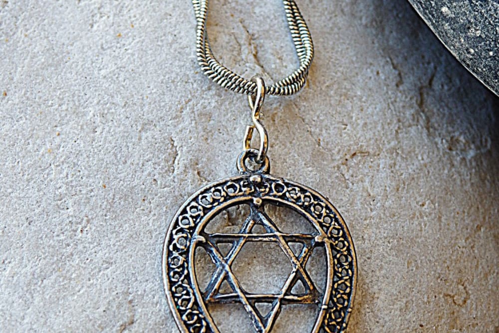 Star Of David Necklace. Jewish Jewelry. Mens Silver Sterling 925 Necklace Pendant. Horseshoe Silver Magen David Necklace. Womens Jewelry