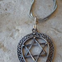 Star Of David Necklace. Jewish Jewelry. Mens Silver Sterling 925 Necklace Pendant. Horseshoe Silver Magen David Necklace. Womens Jewelry