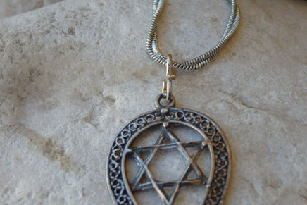 Star Of David Necklace. Jewish Jewelry. Mens Silver Sterling 925 Necklace Pendant. Horseshoe Silver Magen David Necklace. Womens Jewelry