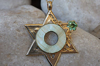 Star Of David Pendant Necklace. Green Shell Rebeka Necklace. Jewish Necklace. Statement Star Jewish Pendant. Gold Magen David Necklace.