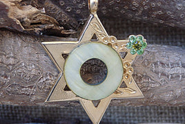 Star Of David Pendant Necklace. Green Shell Rebeka Necklace. Jewish Necklace. Statement Star Jewish Pendant. Gold Magen David Necklace.