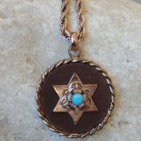 Star Of David Pendant Necklace. Judaica Jewelry. Turquoise Rebeka And Brown Necklace. Jewish Charms Symbolic Necklace. Leather Necklace.