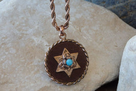 Star Of David Pendant Necklace. Judaica Jewelry. Turquoise Rebeka And Brown Necklace. Jewish Charms Symbolic Necklace. Leather Necklace.