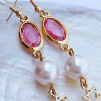 Star Of David Rebeka Earrings. Jewish Charm Dangle Earrings. Star Of David Jewelry. Magen David Long Earrings. Pink And Pearl Earrings