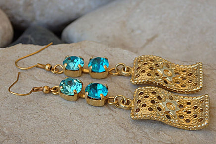 Star Of David Turquoise Earrings. Rebeka Star Of David Earrings. Jewish Jewelry. Passover Gift. Dangle Earrings. Gold Blue Magen David