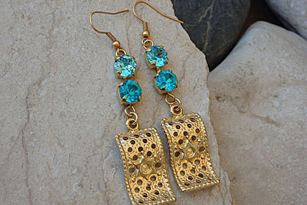 Star Of David Turquoise Earrings. Rebeka Star Of David Earrings. Jewish Jewelry. Passover Gift. Dangle Earrings. Gold Blue Magen David