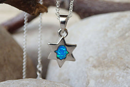 Star Of David With Blue Opal Hamsa Necklace