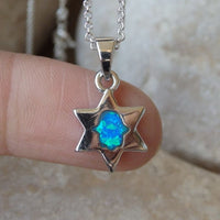 Star Of David With Blue Opal Hamsa Necklace