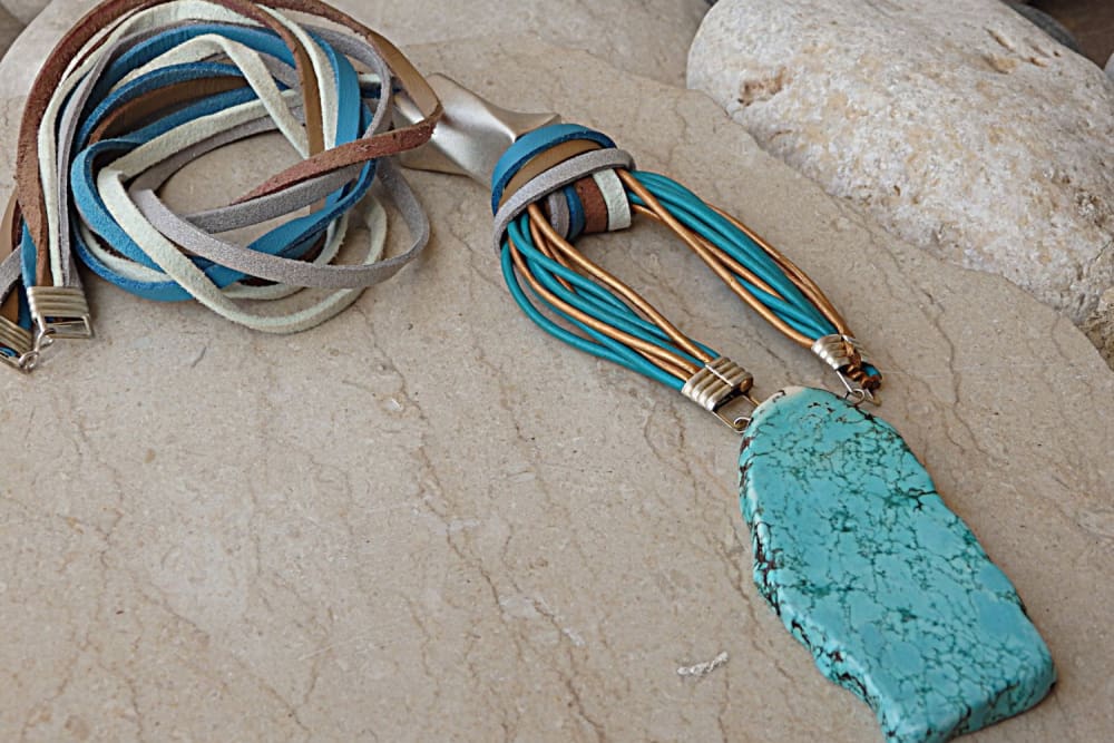 Leather and deals turquoise necklace