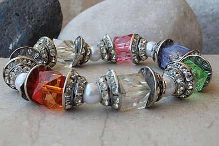 Stretched Bracelet. Rebeka Bangle. Multi Color Bracelet. Pearl Bracelet. Beaded Bracelet. Acrylic Plastic Flexible Beaded Bracelet.bangle