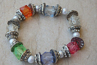 Stretched Bracelet. Rebeka Bangle. Multi Color Bracelet. Pearl Bracelet. Beaded Bracelet. Acrylic Plastic Flexible Beaded Bracelet.bangle
