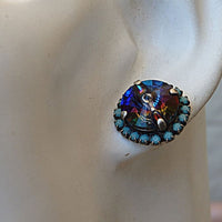 Stud Earrings. Blue Stud Earrings. Rhinestone Turquoise Post Eattings. Vintage Style Ab Blue Stud Earrings. Bridesmaid Stud Earrings For Her