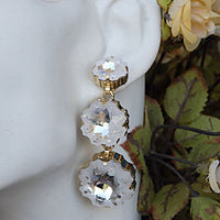 Rebeka Big Earrings. Bridal Crystal Earrings. Flower Earrings. White Earrings. Wedding Jewelry. Long Bridal Earrings. Chandelier Earrings