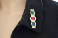 Rebeka Brooch.blue Green Red Crystal Brooch Bridal . Multi Color Rhinestone Brooch . Broach Bridal Accessories .wedding Accessories