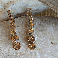Rebeka Brown Long Earrings Studs. Bridal Brown Earrings. Champagne Crystal Earrings. Classic Earrings For Women.elegant Earrings For Her