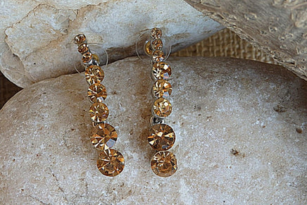 Rebeka Brown Long Earrings Studs. Bridal Brown Earrings. Champagne Crystal Earrings. Classic Earrings For Women.elegant Earrings For Her