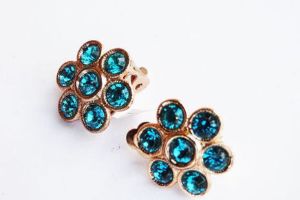 Rebeka Clip Earrings. Rose Gold Clip On Earrings. Flower Clipon Earrings. Small Earrings. Non Pierced Earrings. Bride Turquoise Earrings