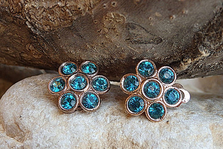 Rebeka Clip Earrings. Rose Gold Clip On Earrings. Flower Clipon Earrings. Small Earrings. Non Pierced Earrings. Bride Turquoise Earrings